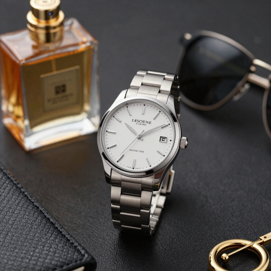 Stylish man adjusting his cufflinks in a modern setting